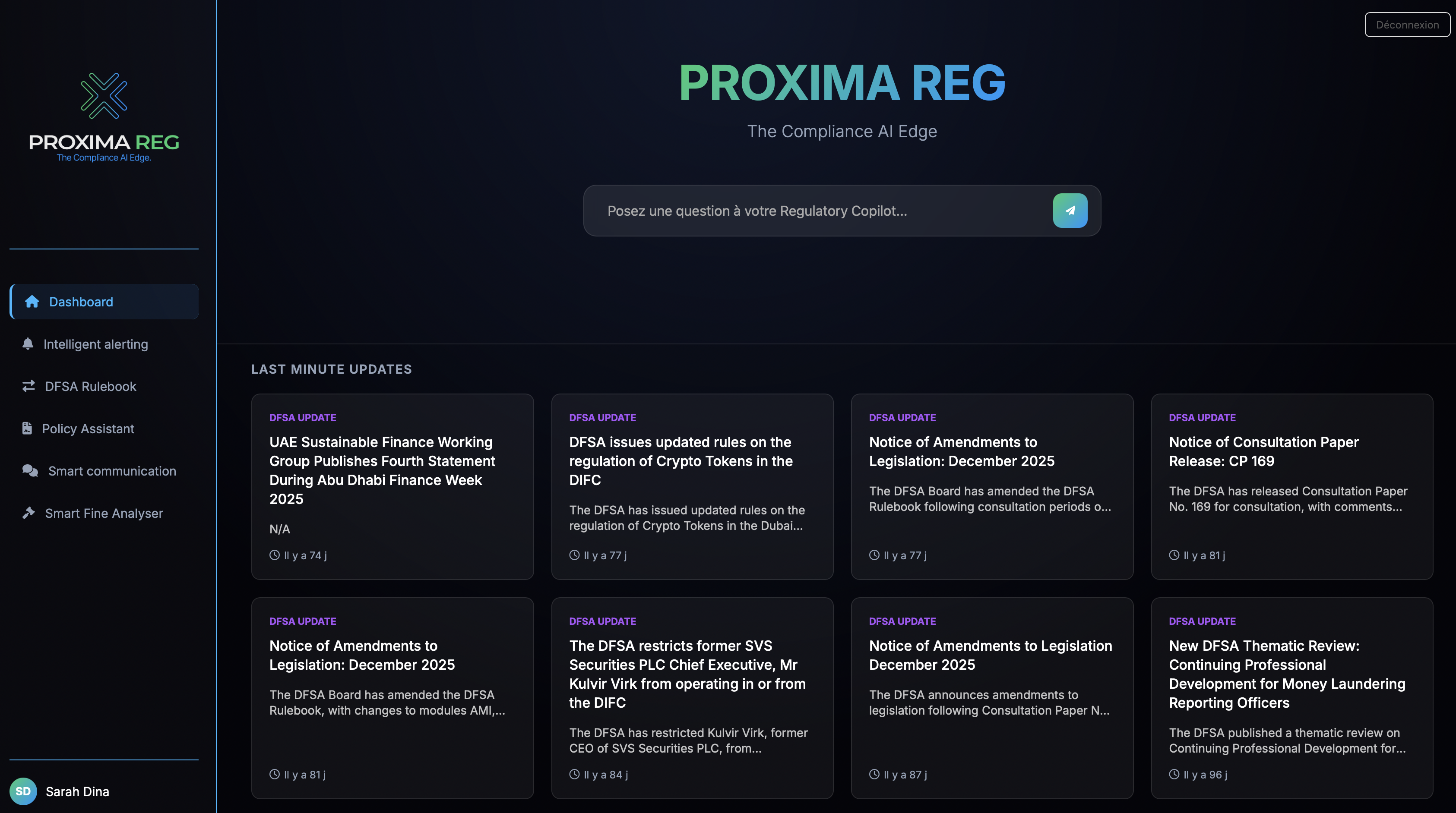 Aperçu visuel de la homepage ProximaReg